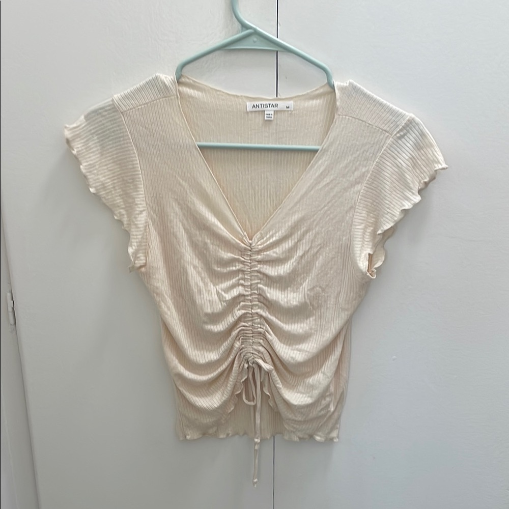 Antistar Cream Gathered V-Neck Blouse